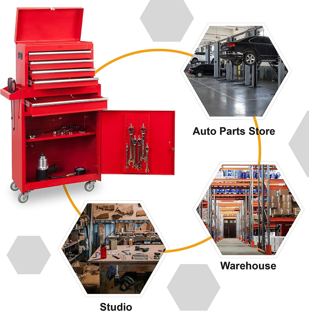 Road DAWG ATBT1204D-Red Torin Rolling Garage Workshop Tool Organizer: Detachable 4 Drawer Tool Chest with Large Storage Cabinet and Adjustable Shelf, Red