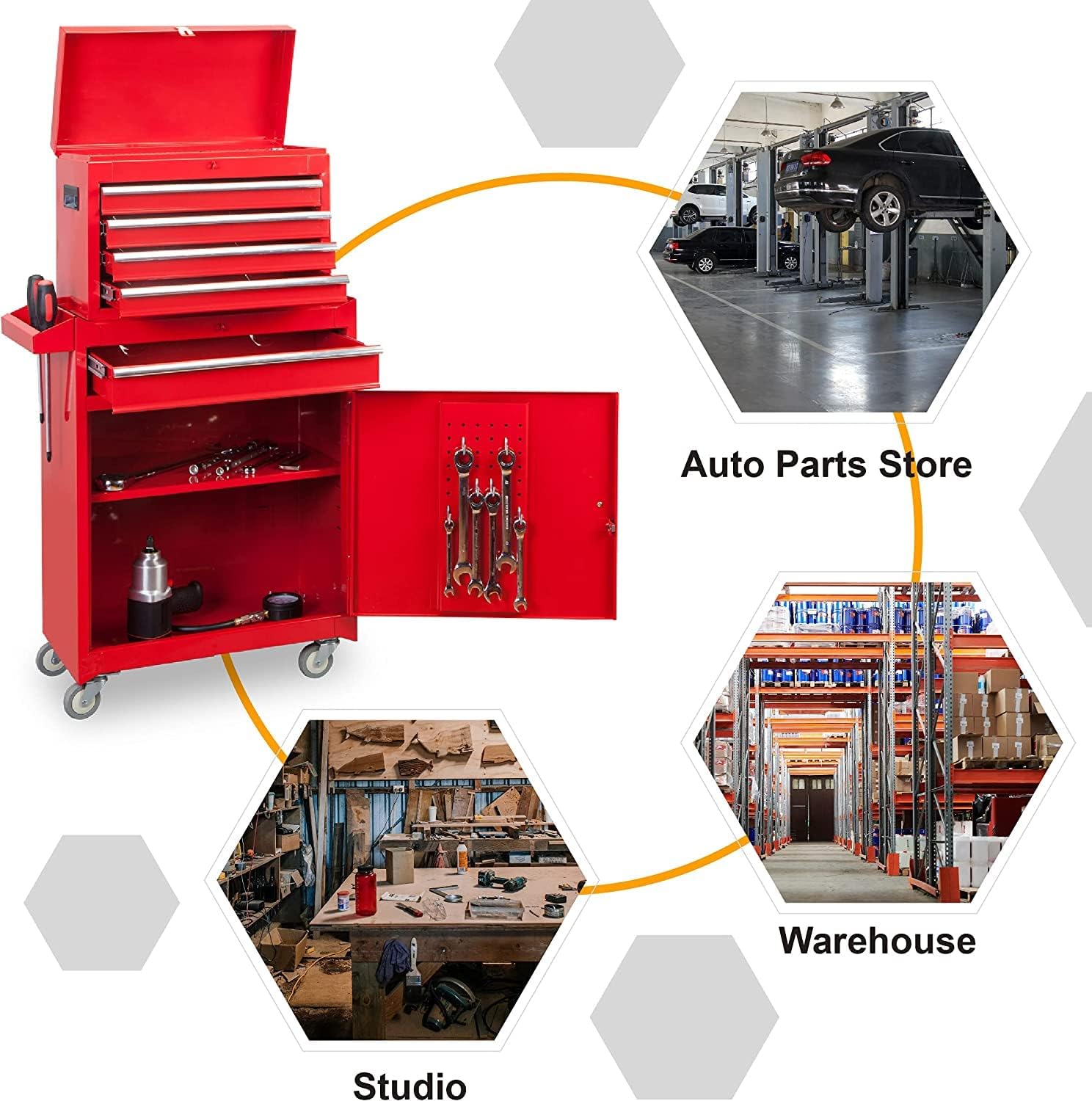 Road DAWG ATBT1204D-Red Torin Rolling Garage Workshop Tool Organizer: Detachable 4 Drawer Tool Chest with Large Storage Cabinet and Adjustable Shelf, Red
