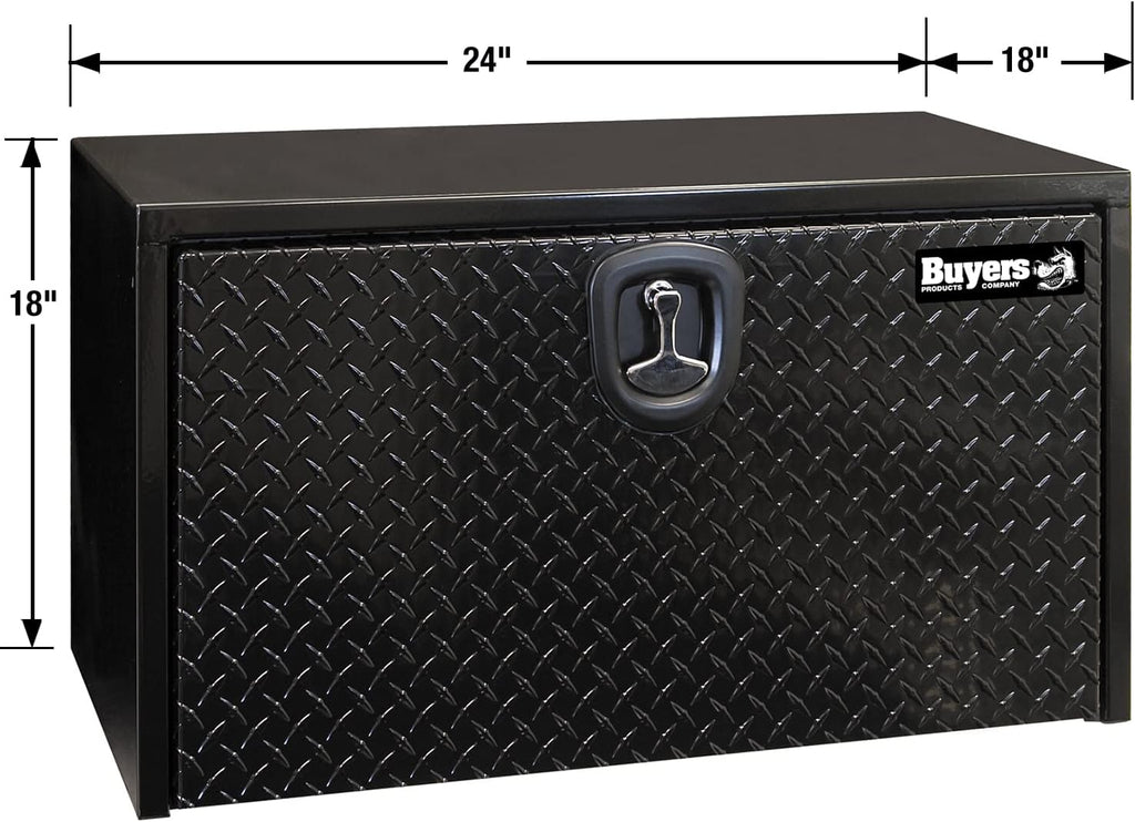 Buyers Products 1702500 Black Steel Underbody Truck Box - Weatherproof Storage Container with Aluminum Diamond Tread Door & Compression Latch, 18 x 18 x 24 Toolbox for Trucks and Trailers, Made in USA