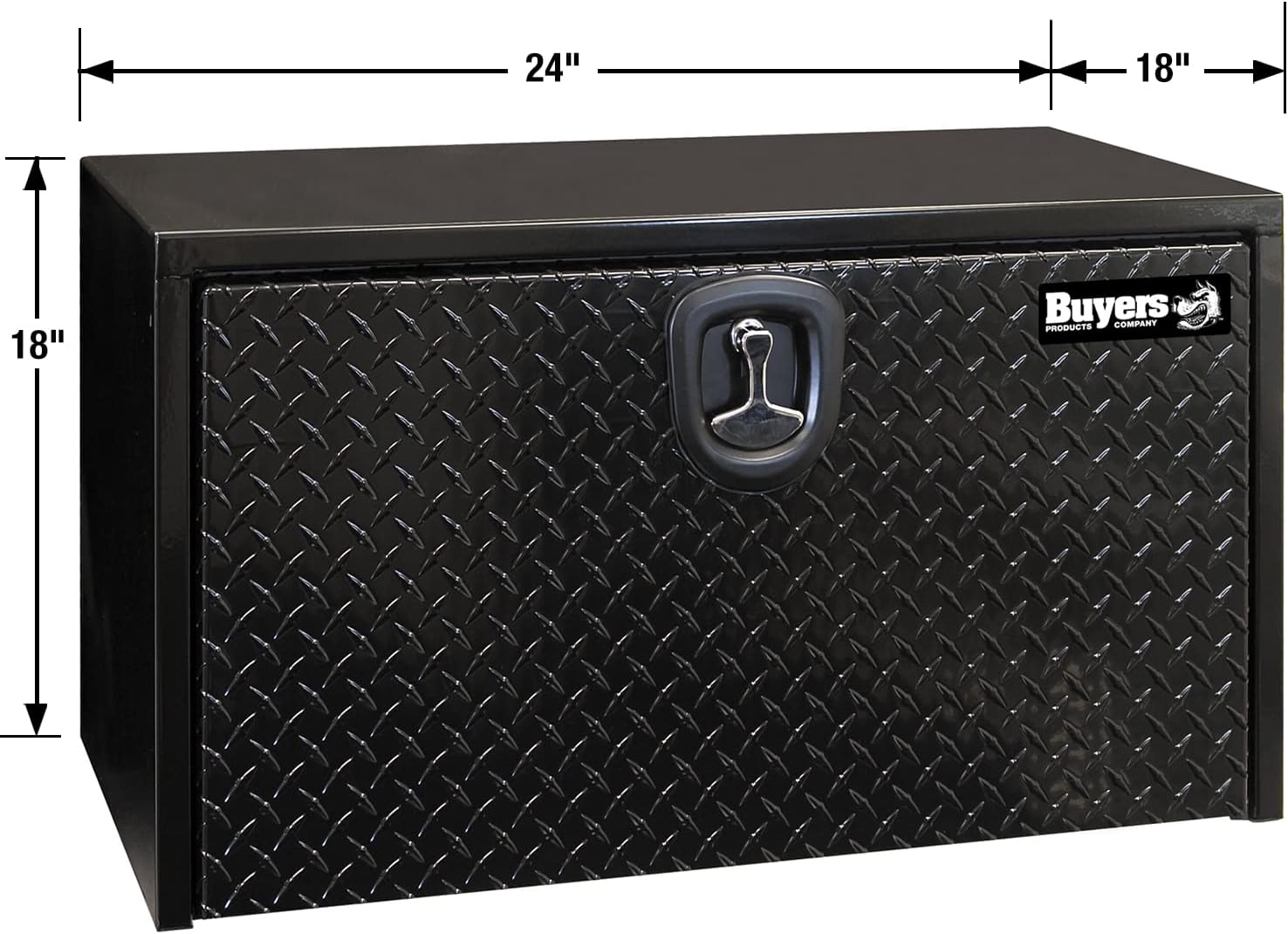 Buyers Products 1702500 Black Steel Underbody Truck Box - Weatherproof Storage Container with Aluminum Diamond Tread Door & Compression Latch, 18 x 18 x 24 Toolbox for Trucks and Trailers, Made in USA