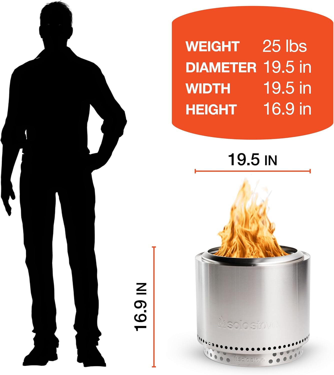 Solo Stove Bonfire with Stand | 19.5' Smokeless Fire Pit, Removable Ash Pan | Portable Stainless Steel Wood Burning Outdoor Fireplace, Ideal for 4–6 People, 21.75 lbs