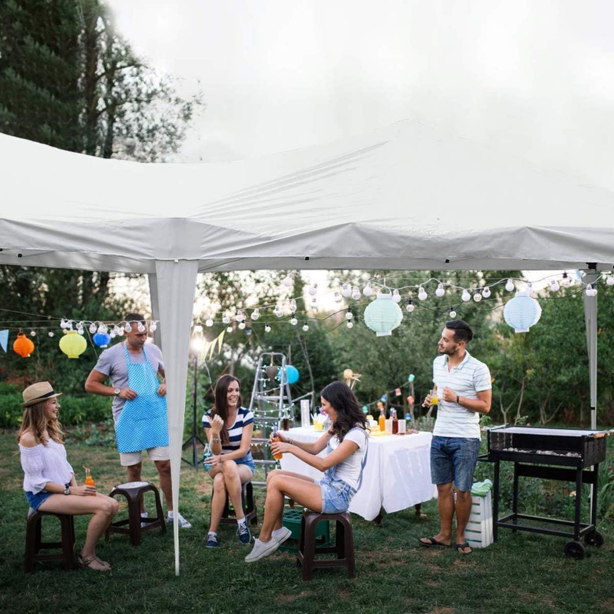 10'x30' Party Canopy Tent Outdoor Wedding Waterproof UV Protection Gazebo Pavilion with 5 Removable Sidewalls Heavy Duty Portable Camping Shelter BBQ Pavilion Canopy Cater Events, White
