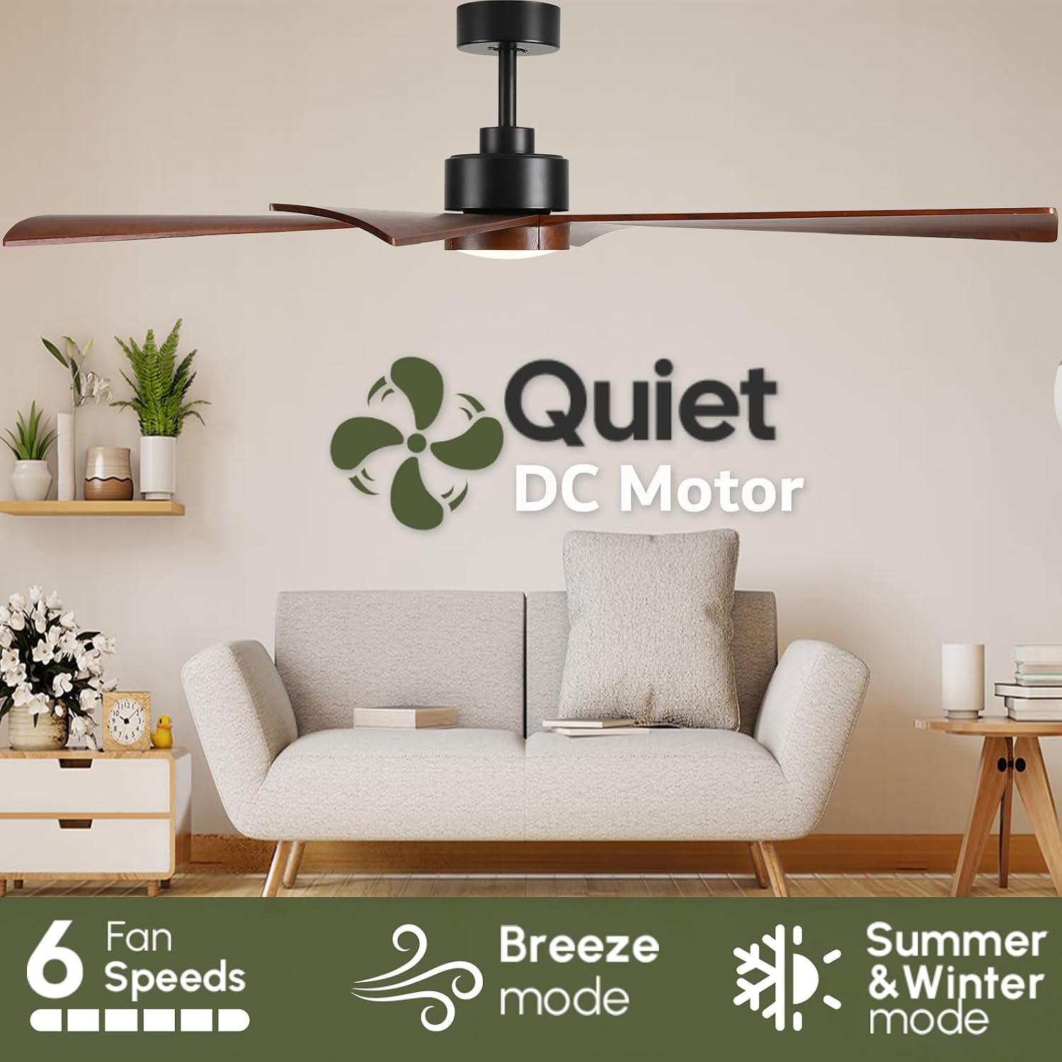 52 Inch Outdoor Ceiling Fan with Lights for Patio, Modern Rustic Farmhouse Smart Ceiling Fan, Solid Wood Blades, Reversible Energy Large Airflow with 3 Downrods for Bedroom Indoor Exterior Commercial