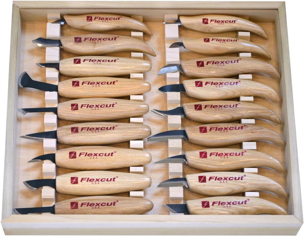 Flexcut Wood Carving Knives | Deluxe 18-Piece Knife Wood Carving Set | Razor-Sharp 1095 High Carbon Steel Blades | KN250 | Made in the U.S.A.