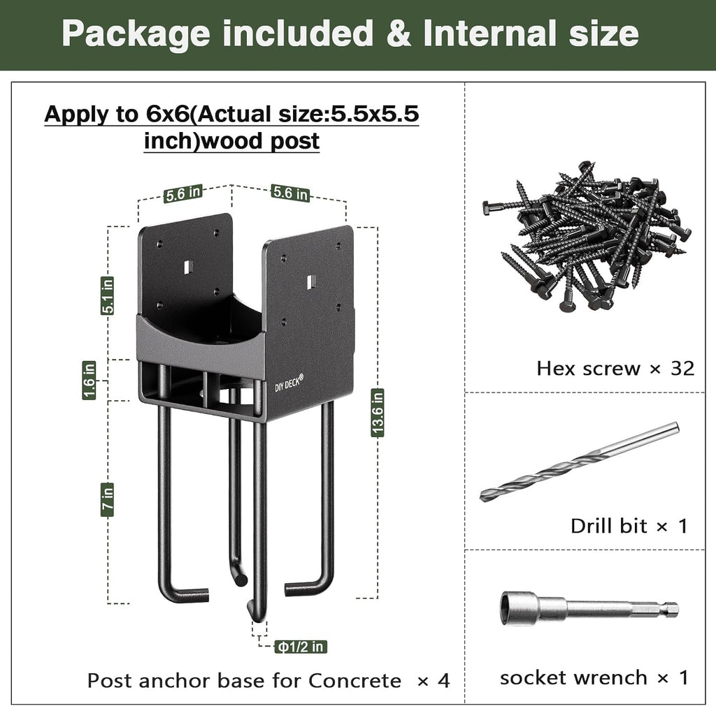 4Pack Heavy Duty Stainless Steels U-Shape Wet Concrete Fence Post Holder 6'x6' (Actual 5.5 'x5.5) Base Anchor Bracket with Air Flow Channel for Terrace Post Base,Fences, Wood Pergola [Patent Pending]