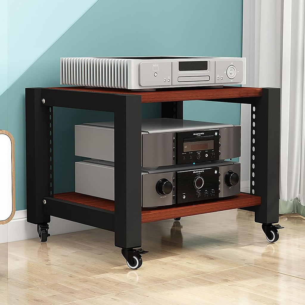 Walnut Gaming Shelf - Record Player Stand & Stereo Rack for PS5, DVD Player, Projector - Audio & AV Media Display Cabinet, Corner Shelf with Wooden Shelves (60x50x40cm)
