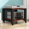 Walnut Gaming Shelf - Record Player Stand & Stereo Rack for PS5, DVD Player, Projector - Audio & AV Media Display Cabinet, Corner Shelf with Wooden Shelves (60x50x40cm)