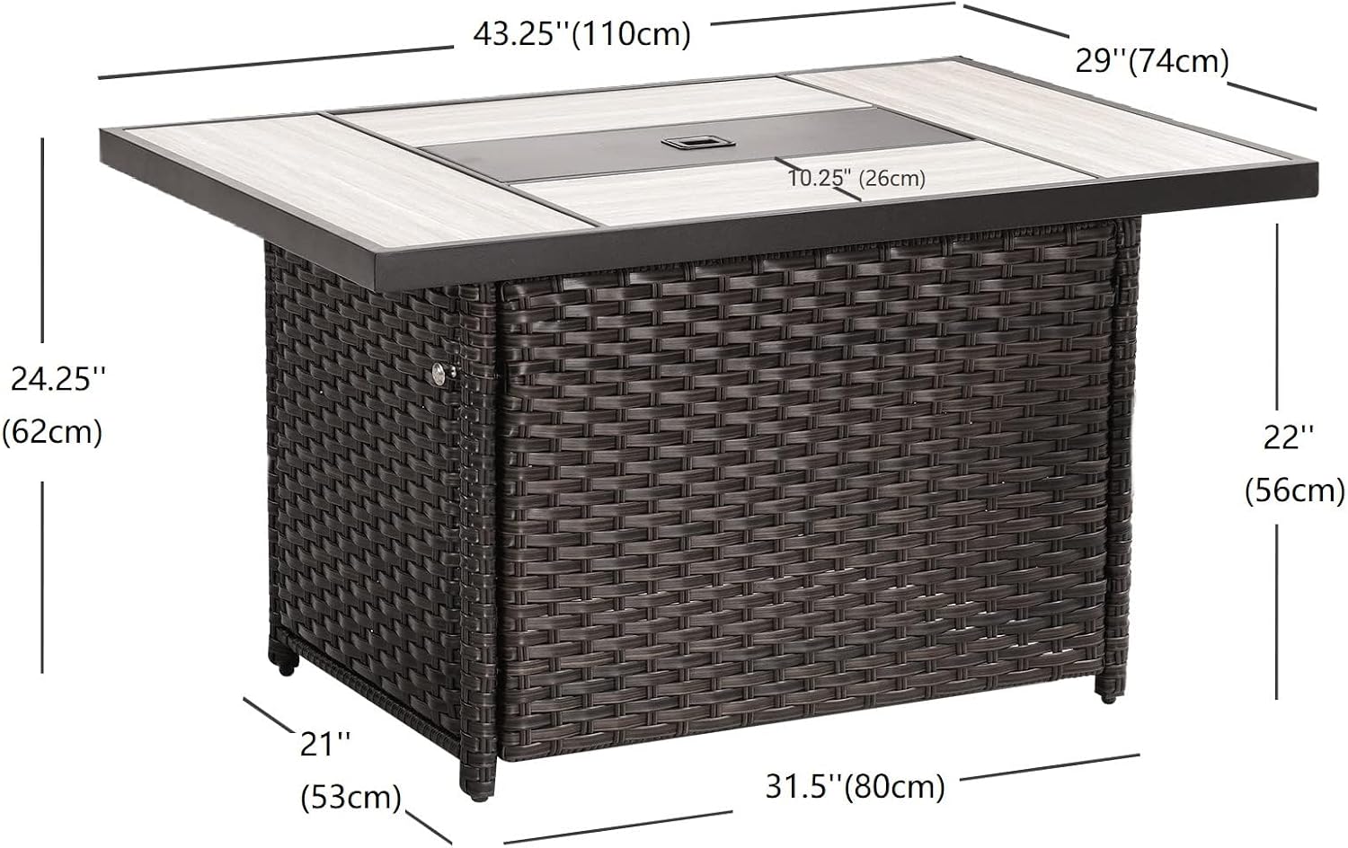 Grand Patio Outdoor 43-Inch CSA Safety Approved Gas Fire Pit Table 60,000 BTU Rectangle Propane Fire Pit with Ceramic Tile Top and Wicker Base