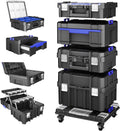 4 Tier Stackable Rolling Tool Box with Wheels | Modular Tool Organizer Box Storage System | Portable Tool Box with Drawers | Tough and Durable | For Garage Storage | Home Repairs | Professional Work