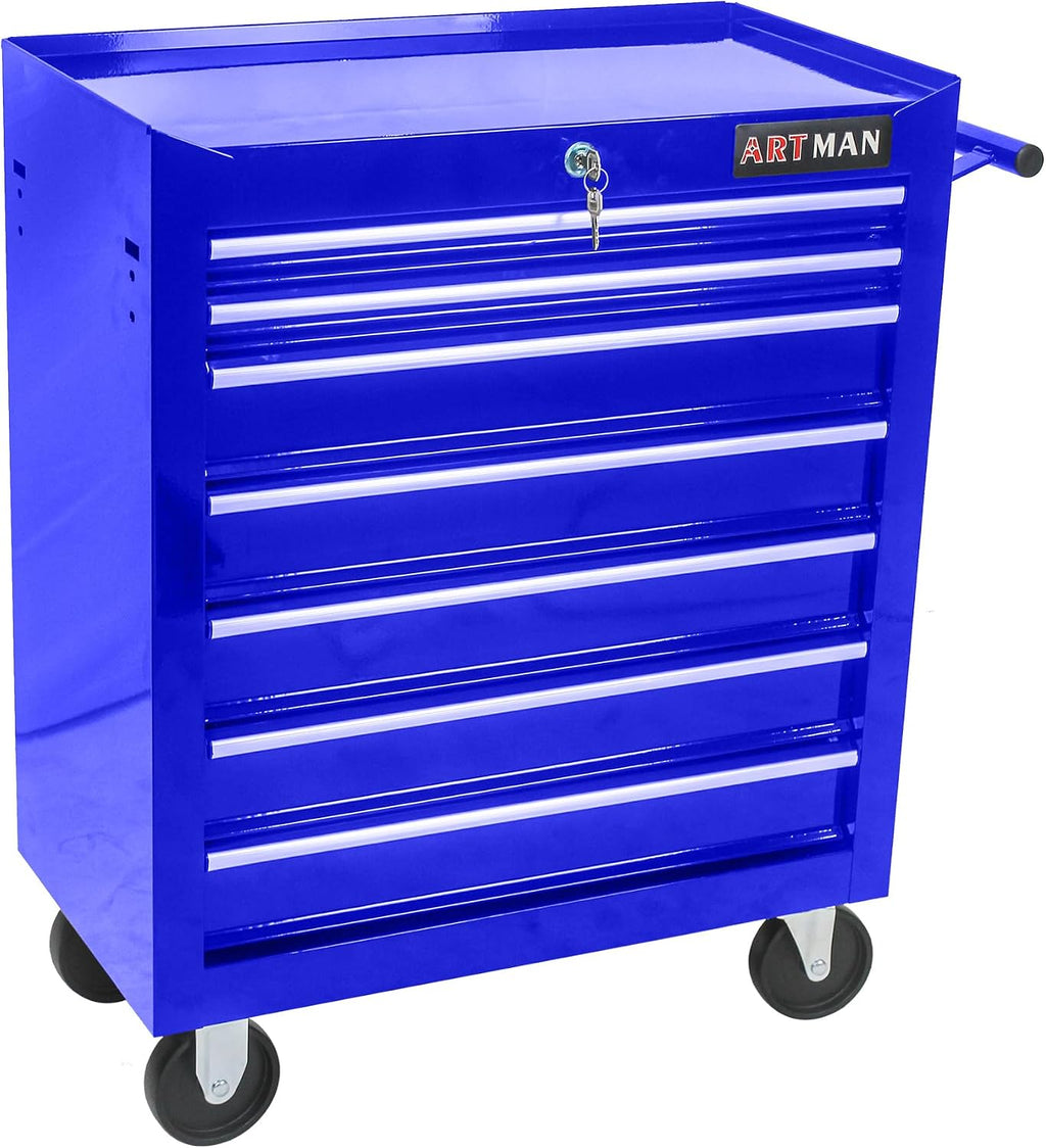 7 Drawers Tool Cart on Wheels, Multifunctional Rolling Tool Chest Tool Storage, Drawers Rolling Tool Trolley Organizer Tool Case for Garage,Warehouse,Workshop,Repair Shop (7 Drawers-Blue)