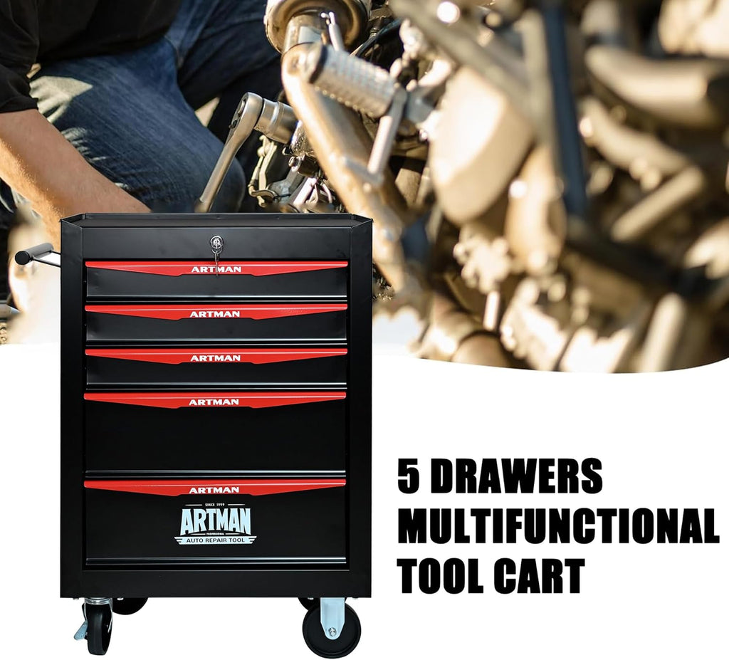 5 Drawers Tool Cart on Wheels, Multifunctional Rolling Tool Storage Chest, Drawers Rolling Trolley Organizer Tool Box for Warehouse, Garage, Workshop, Repair Shop (5 Drawers-30.5' H)