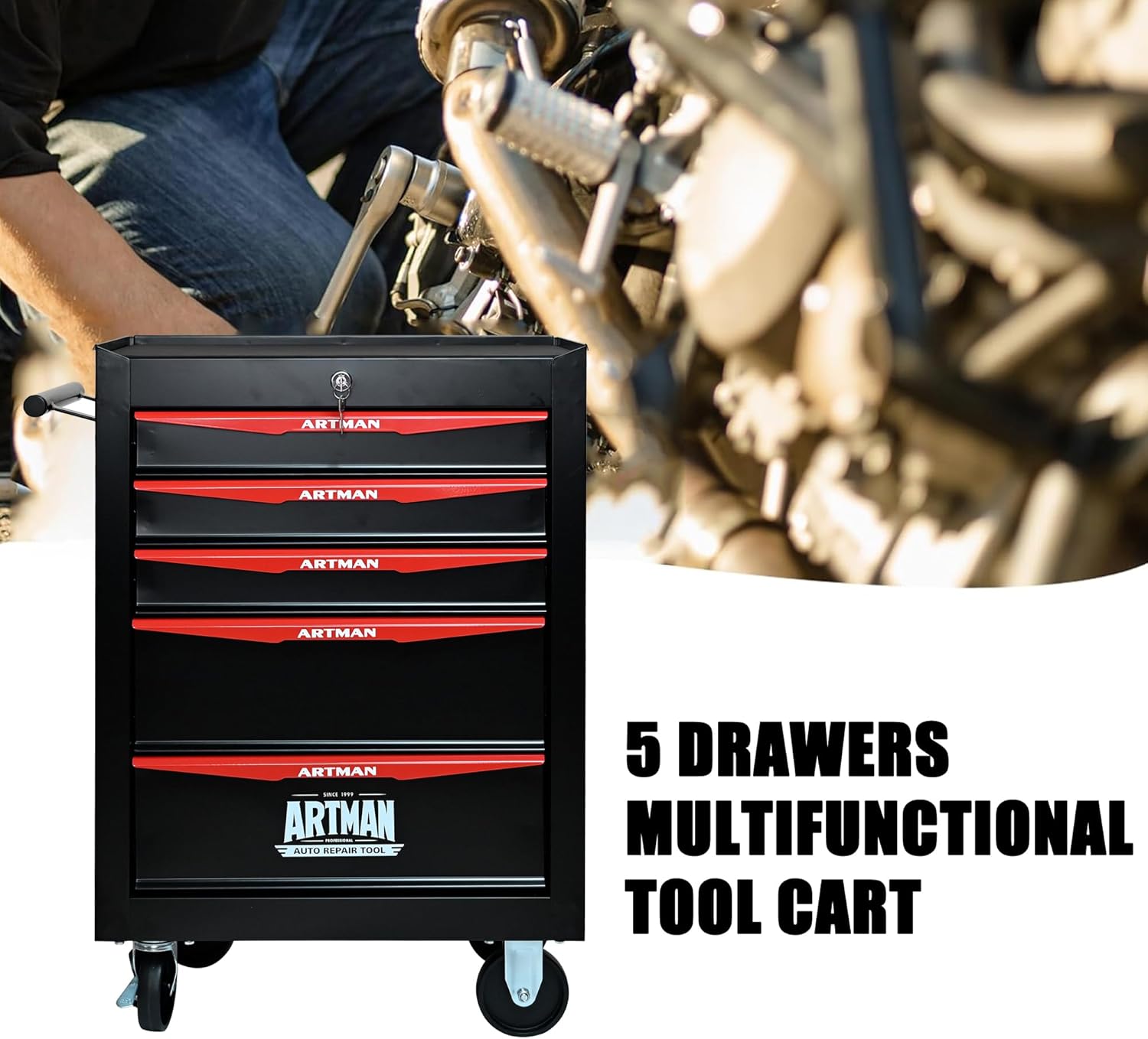 5 Drawers Tool Cart on Wheels, Multifunctional Rolling Tool Storage Chest, Drawers Rolling Trolley Organizer Tool Box for Warehouse, Garage, Workshop, Repair Shop (5 Drawers-30.5' H)