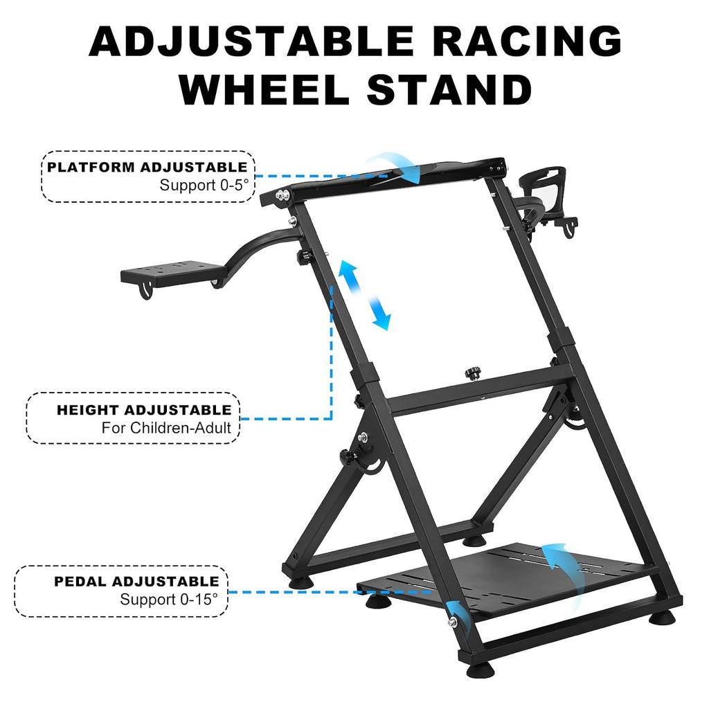 CXRCY Racing Wheel Stand with Cup Holder Height Adjustable & Foldable Steering Wheel Stand Compatible with Logitech G920 G29 G27 G25 Gaming Cockpit (Wheel and Pedals Not Included)