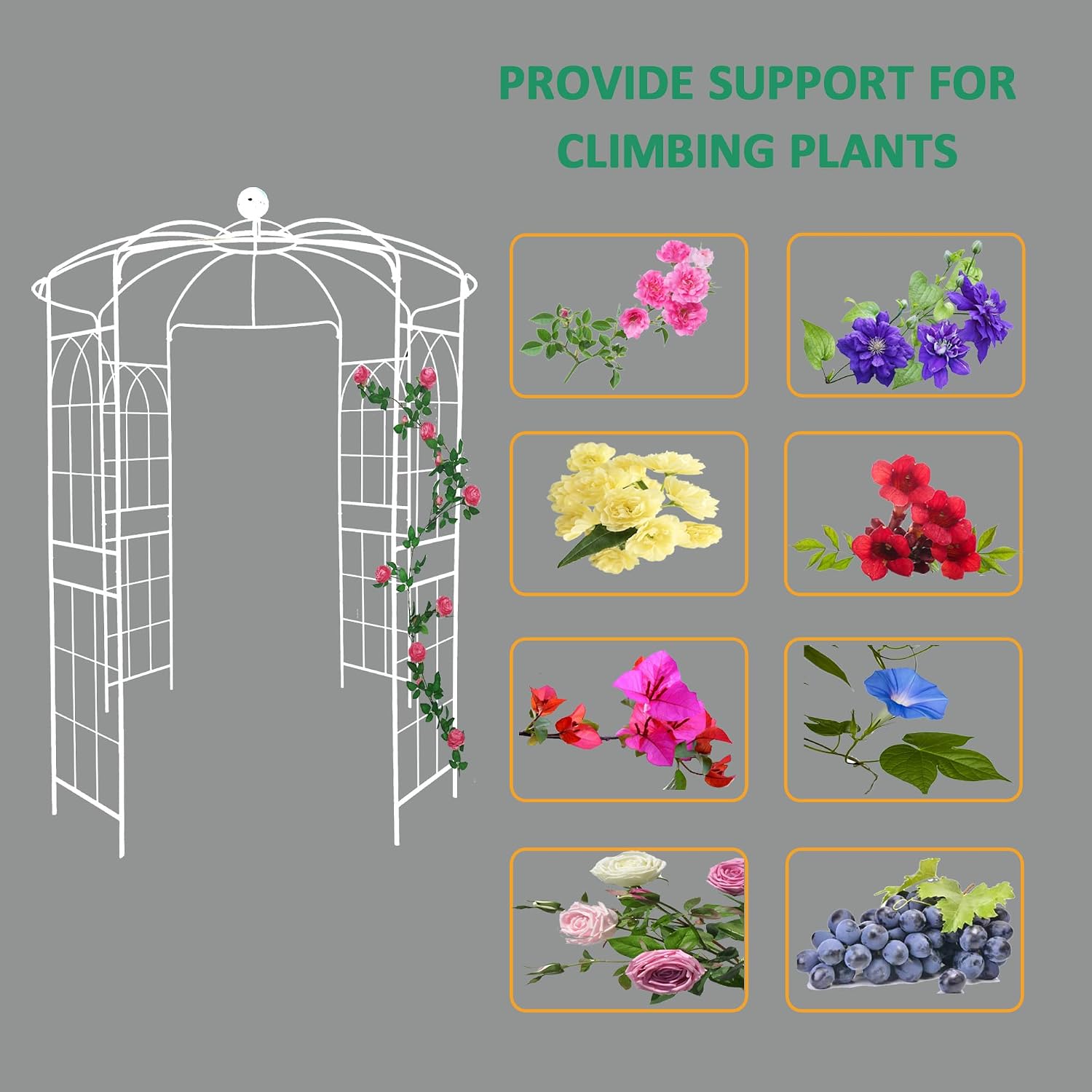 Metal Outdoor Garden Arch Iron Arbors Gazebo with Powder Coating Surface Treatment,High Birdcage Shape Pergola Pavilion,W/Screws,for Wedding Ceremony,Yard,White,81.3'x 114.2'