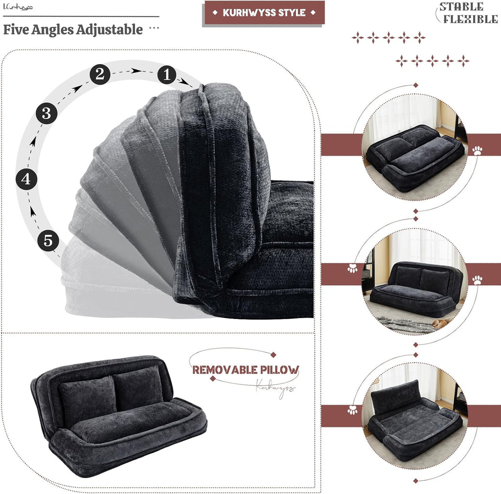 Extra Large Human Dog Bed for Adult & Pets, Convertible Floor Sofa Bed with 5 Adjustable Position, Lazy Couch Giant Bean Bag Lounge Chair Comfy Tatami with 3 Pillows for Bedroom Living Room (Black)