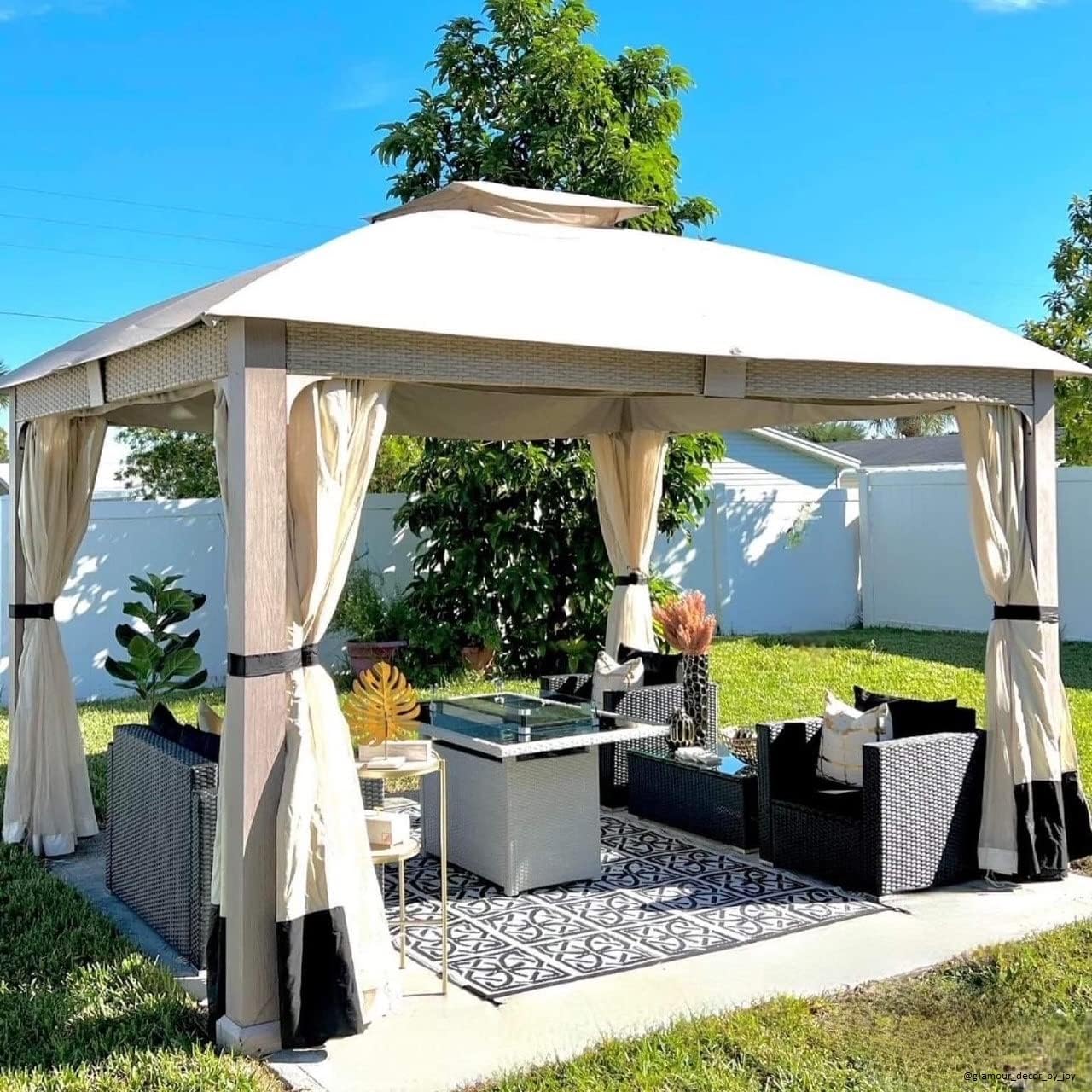 Sunjoy 11 ft. x 13 ft. Gazebo with Sunbrella Shade Fabric Canopy Roof, Outdoor Patio Steel Frame 2-Tier Soft Top Gazebo with All Aluminum Posts,5 Years Non-Fading Burlywood