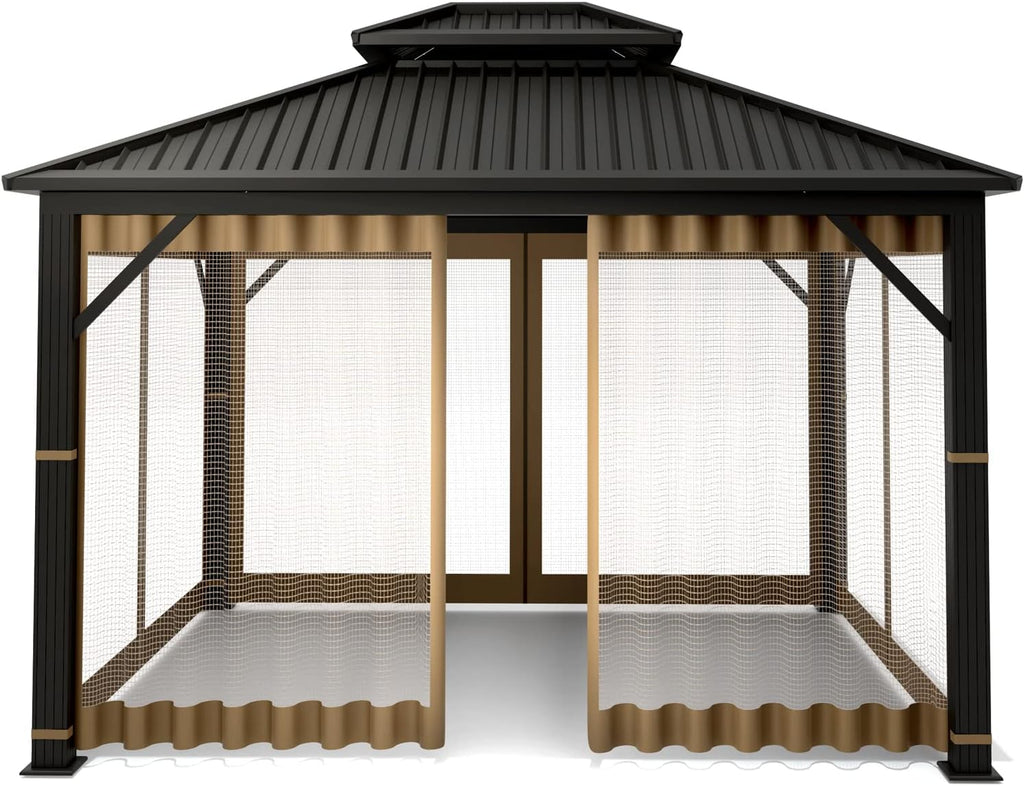 Hugline Outdoor Replacement Canopy Top Double Tier Gazebo Roof Cover for Lowe's Allen Roth 10x12 Gazebo #GF-12S004B-1 (Khaki) + Gazebo Universal Replacement Mosquito Netting – Hugline 10' x 10' Outdoo
