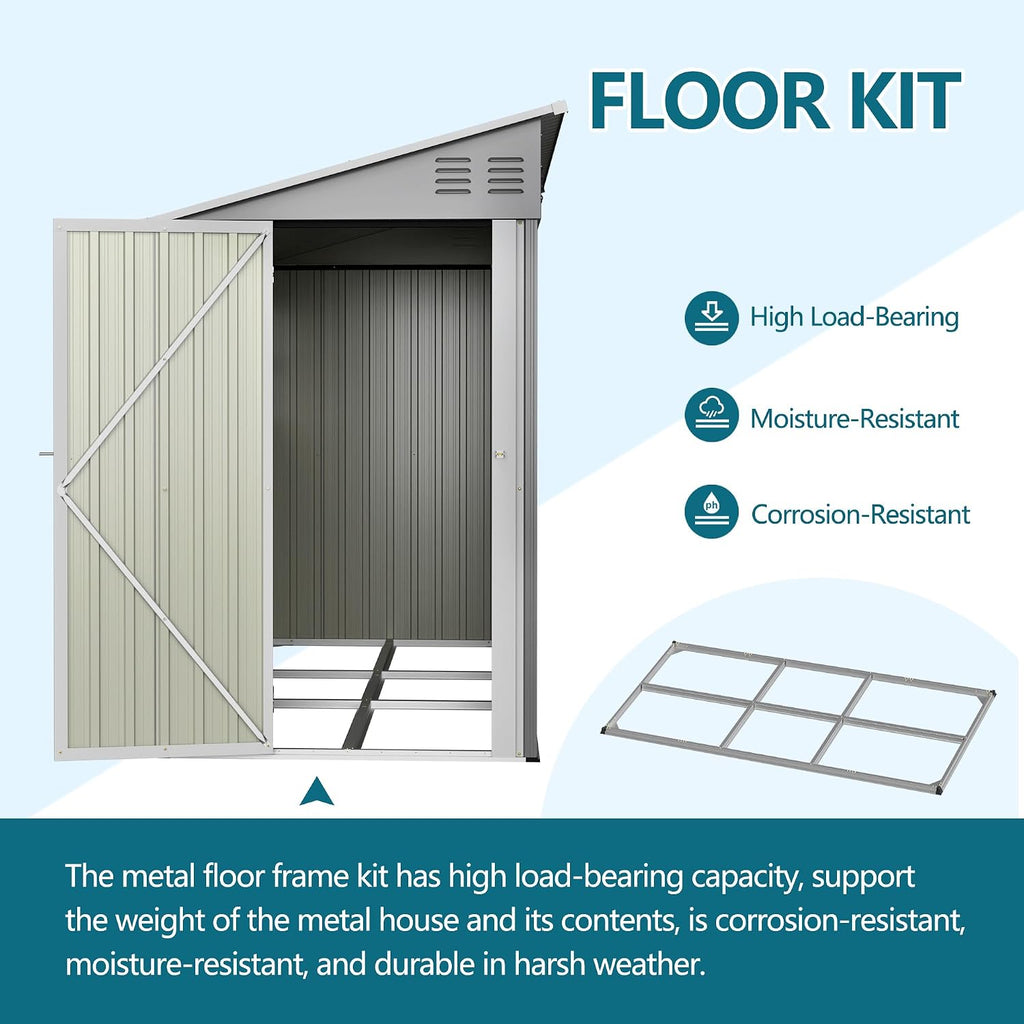 YOPTO 4x10 FT Lean to Outdoor Storage Shed with Floor Kit,Metal Shed W/Left/Right Optional Lockable Door & 2 Windows,Garden Tool Storage House W/Air Vents & Sloping Roof,for Backyard,Patio,Gray