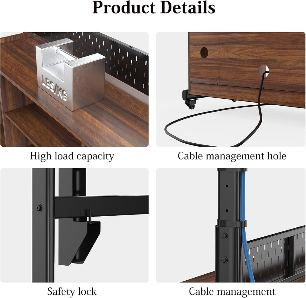 FITUEYES Rolling 3-in-1 Entertainment Center for 50-85 inch TVs, Heavy Duty TV Console on Wheels Lockable Hold Up to 176 lbs, Height Adjustable TV Stand Cabinet & Pegboard for Living Room, Bedroom