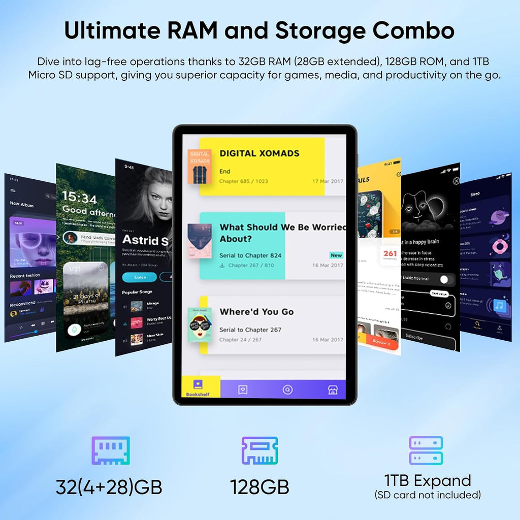 WXUNJA 11 Inch Android 16 Tablet with Keyboard, 32GB RAM+128GB Storage, 1TB Expand, 8000mAh Battery, 5MP+8MP Camera, Dual Band WiFi 6, IPS Touch Screen, Mouse/Stylus/Case/Charger Inside, Light Black
