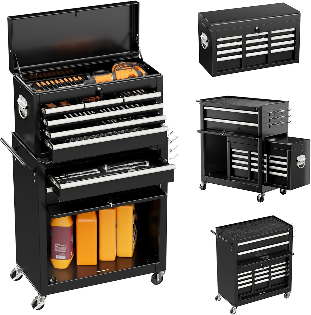 Pataku Rolling Tool Chest with 8 Drawer,Drawer High Capacity Tool Chest with Wheels, Detachable Tool Storage with Large Cabinet -Black