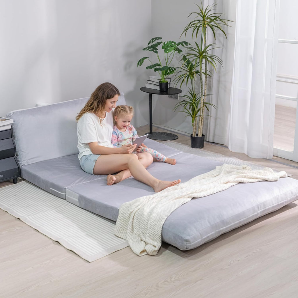 Cvortll 4-in-1 Folding Sofa Bed, Memory Foam Bean Bag Chair, Large Convertible Couch, Floor Foldable Sofa for Bedroom, Living Room, Apartment (Grey-Large)