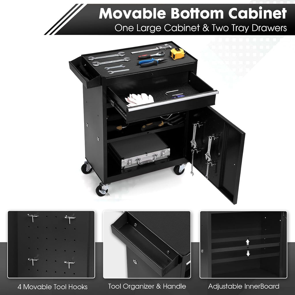 5-Drawer Rolling Tool Chest – 2-in-1 Lockable Tool Box with Wheels, Sliding Drawers & Detachable Top – Garage & Workshop Storage Cabinet, Black