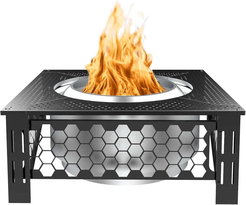 Fire Pit Surround Tabletop for Solo Stove Yukon, Accessories for Solo Stove, Large Surround Table for Stove with Diameter Less Than 27', Square Metal Black