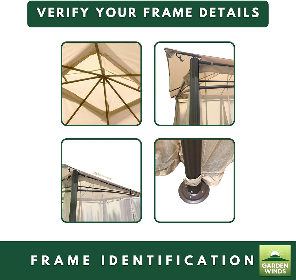 Garden Winds Reinforced RipLock 350 Replacement Canopy Top and Netting Set Compatible with Waterford 13' X 10' Gazebo Model 5LGZ6526-V5 - Beige