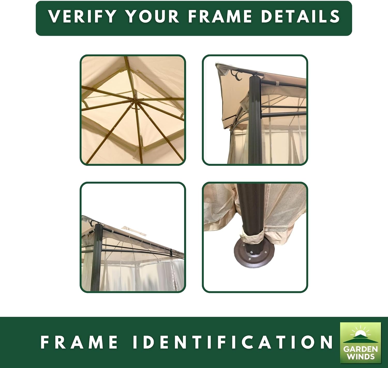 Garden Winds Reinforced RipLock 350 Replacement Canopy Top and Netting Set Compatible with Waterford 13' X 10' Gazebo Model 5LGZ6526-V5 - Beige
