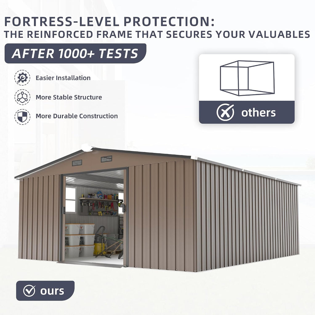 10x12 FT Metal Outdoor Storage Shed with Windows and Tool Kit, Heavy Duty Color Steel Panel, Weatherproof Utility Shed for Backyard Garden, Large Storage Building for Tools, Equipment and Bikes
