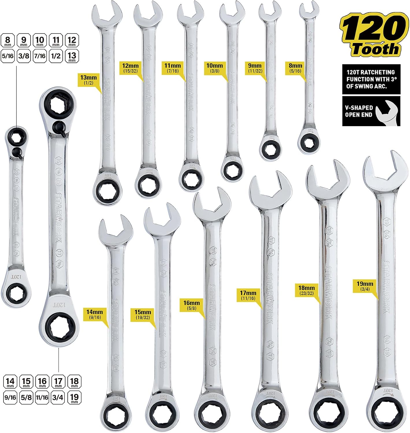 STARWORK TRUE MECHANIC 312-Piece Mechanics Tool Set and Socket Set, Professional, SAE/Metric, Mirror-Finish Sockets & Ratchet Wrenches