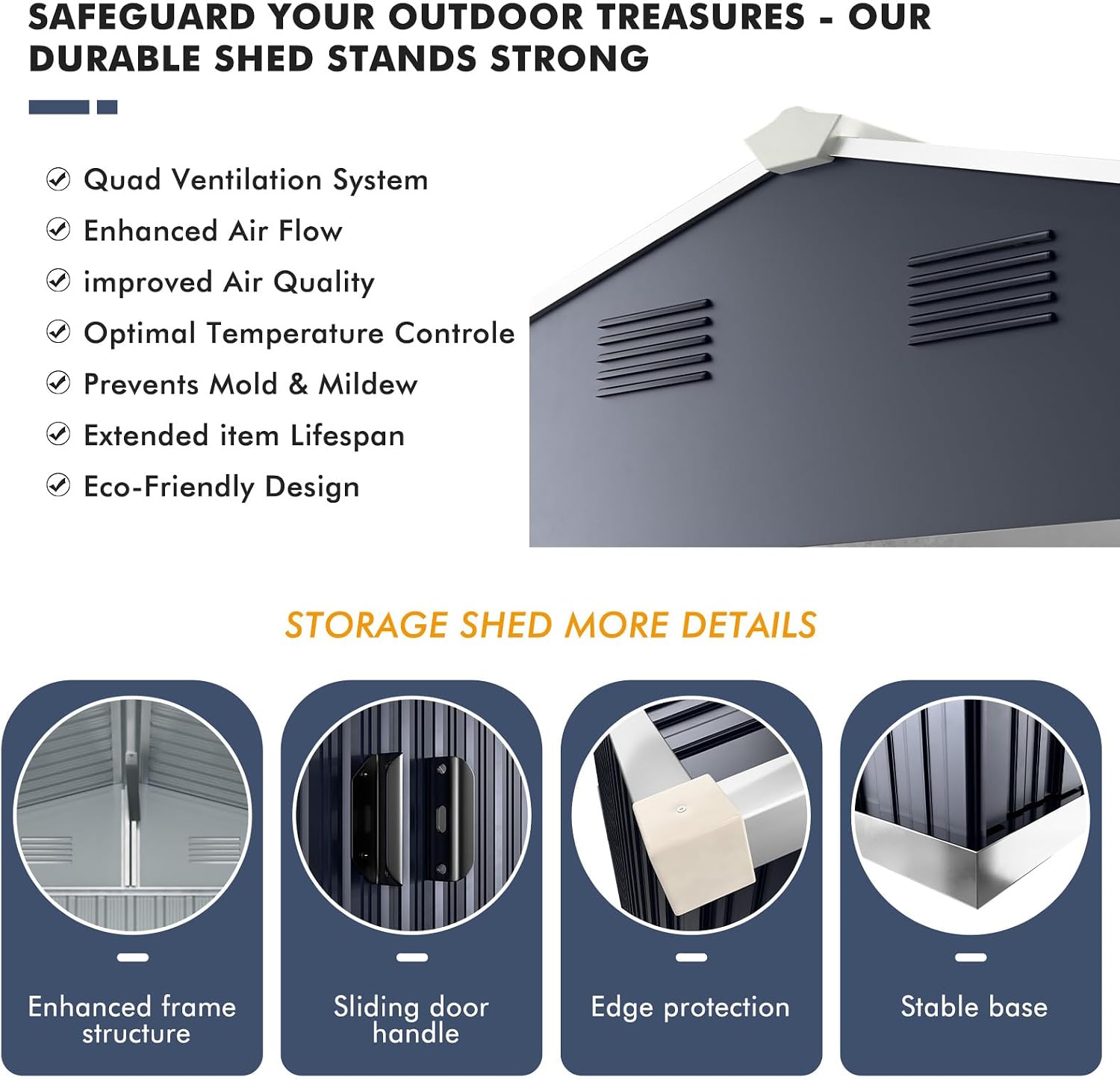 Metal Shed 8x10x6 FT - Steel Tool Storage with Sliding Door and Air Vents - Outdoor Bike Sheds for Garden, Backyard, Patio - Utility Outdoor Storage