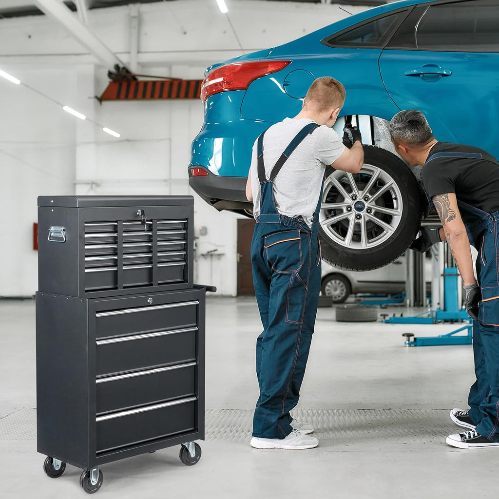 Winado 9-Drawer Rolling Tool Chest with Wheels & Lock & Key, Tool Box with Large Storage Cabinet, Removable Portable Top Box for Garage, Warehouse, Repair Shop & Home