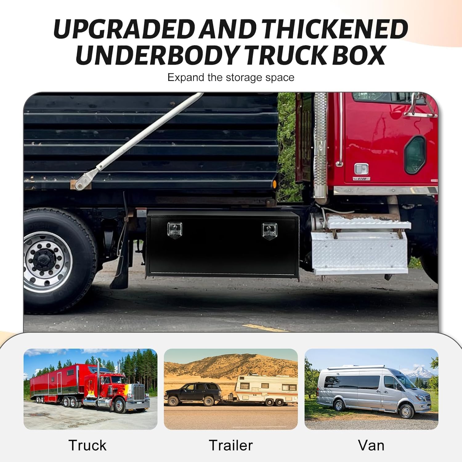 48 Inch Underbody Tool Boxes for Truck 2 Pack, 48x14x16 Inch Steel Under Body Storage Box with T-Handle Latch, Heavy Duty Toolbox for Pickup Truck RV, Black (Pack of 2)