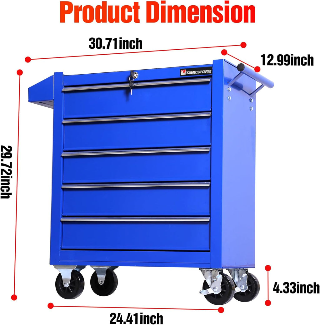 5-Drawer Rolling Tool Chest with Wheels, Heavy Duty Metal Tool Cabinet with Lock, Rolling Tool Box Organizer for Garage, Workshop, Repair Shop, Blue