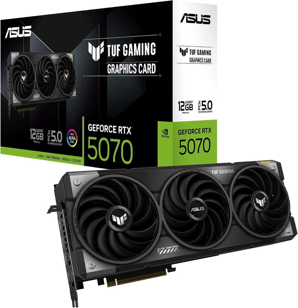 ASUS TUF Gaming GeForce RTX 5070 12GB GDDR7 Graphics Card (NVIDIA Blackwell Architecture and DLSS 4, 2.5 Slot Design, SSF, PCIe 5.0, 3X DisplayPort 2.1b, 2X HDMI 2.1b, TUF-RTX5070-12G-GAMING)