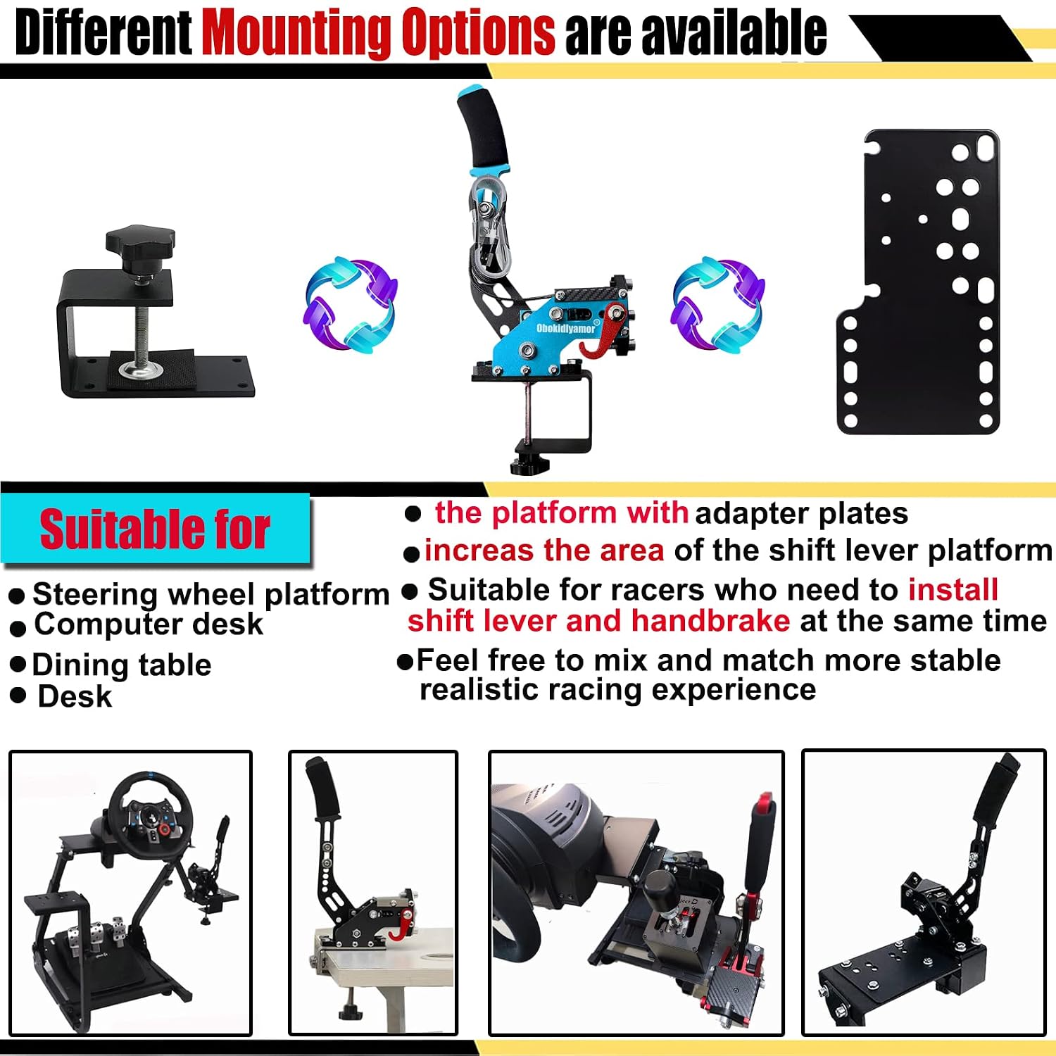 Obokidly Upgrade USB Handbrake Support G923 2 IN 1 Compatible With XBOX ONE/XBOX ONE S AND PC For Simracing Game Sim Rig With Clamp ;With Plate (Blue-3)