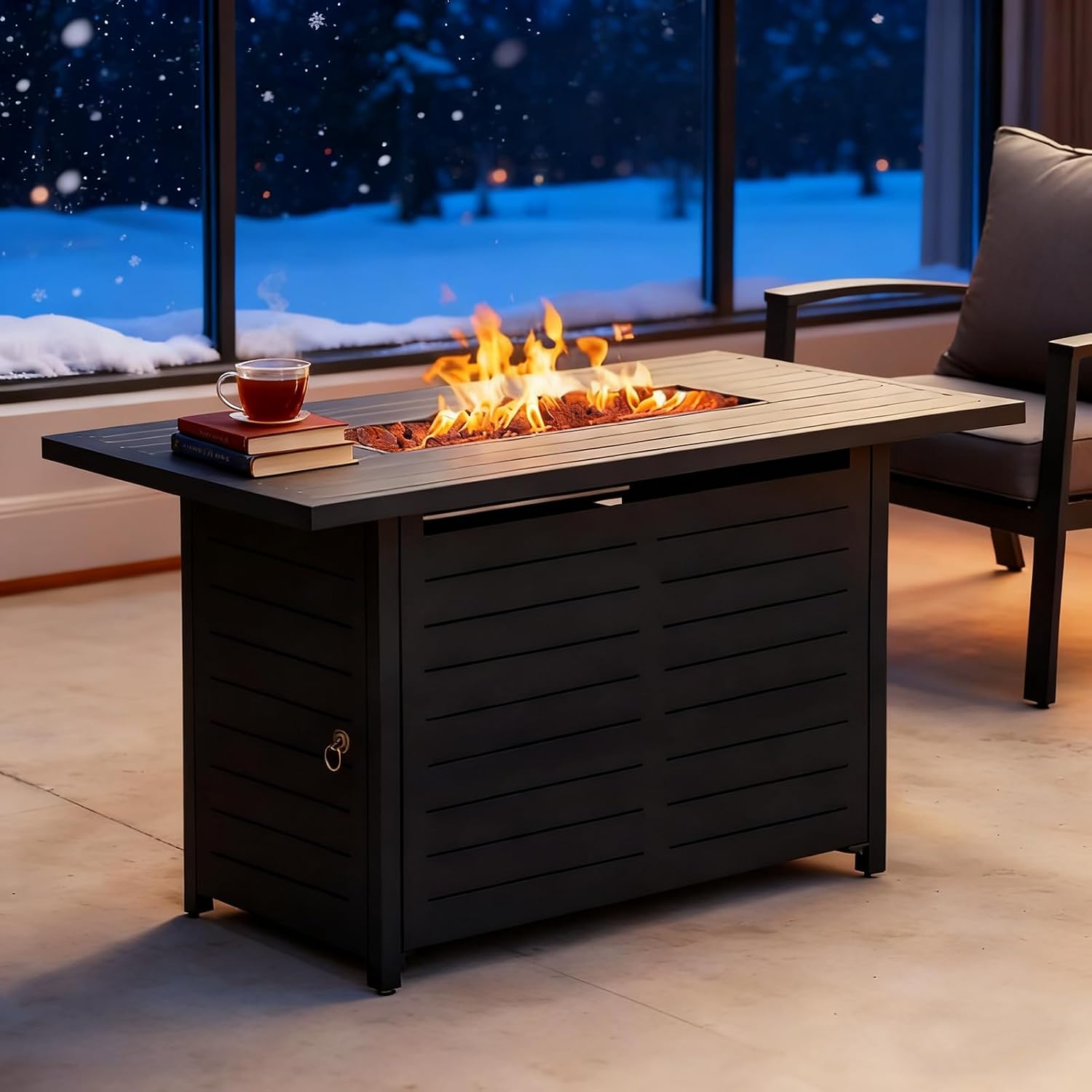 42' Outdoor Propane Fire Pit Table, Gas Fire Pits with Lava Rock Waterproof Cover and Removable Lid for Outside Gatherings Parties on Patio Deck Garden Backyard Balcony 50000 BTU, CSA Certified