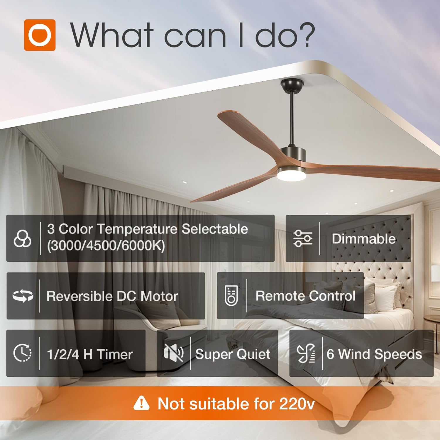 addlon 80 inch Ceiling Fans with Lights and Remote Control, Reversible, 3 Wood Blades, 6 Speeds, 3CCT Dimmable, Noiseless, Indoor/Outdoor Black Walnut Ceiling Fan for Bedroom Living Room Gazebo Patio