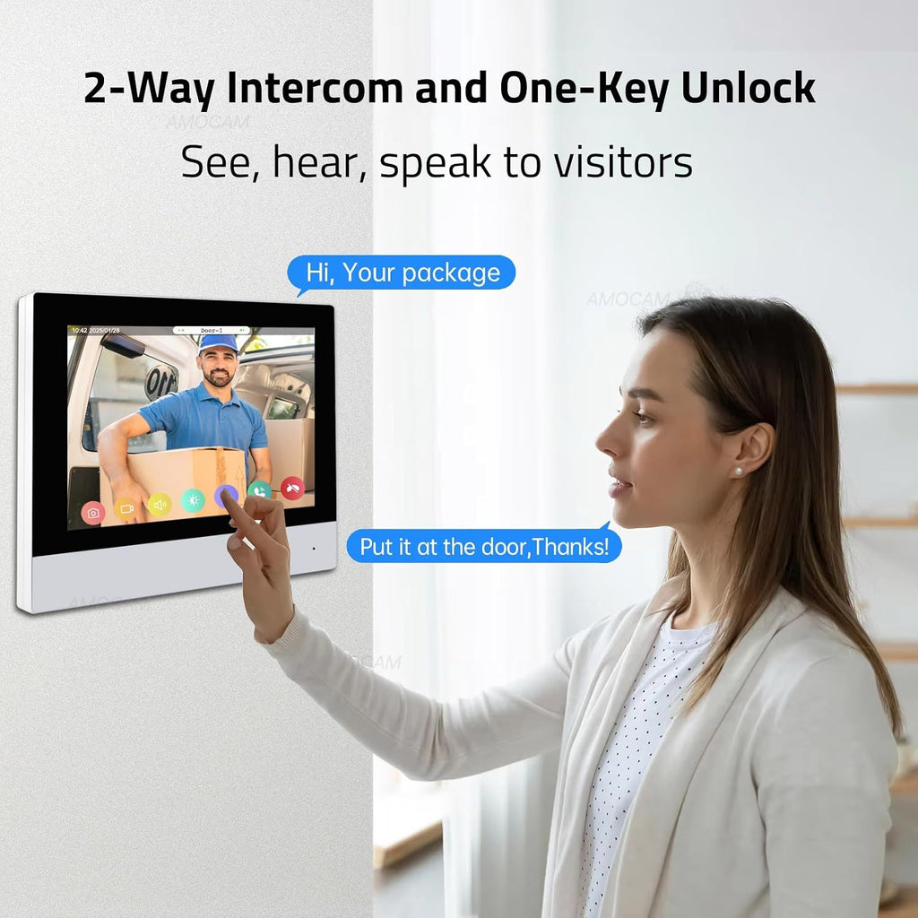 2-Wires Video Intercom System, 7 Inch 1080P WiFi Touch ScreenVideo Doorbell Doorphone System, 32G Card, Snapshot, Monitoring, Code Password Tuya App IC Card Unlock for Home Apartment