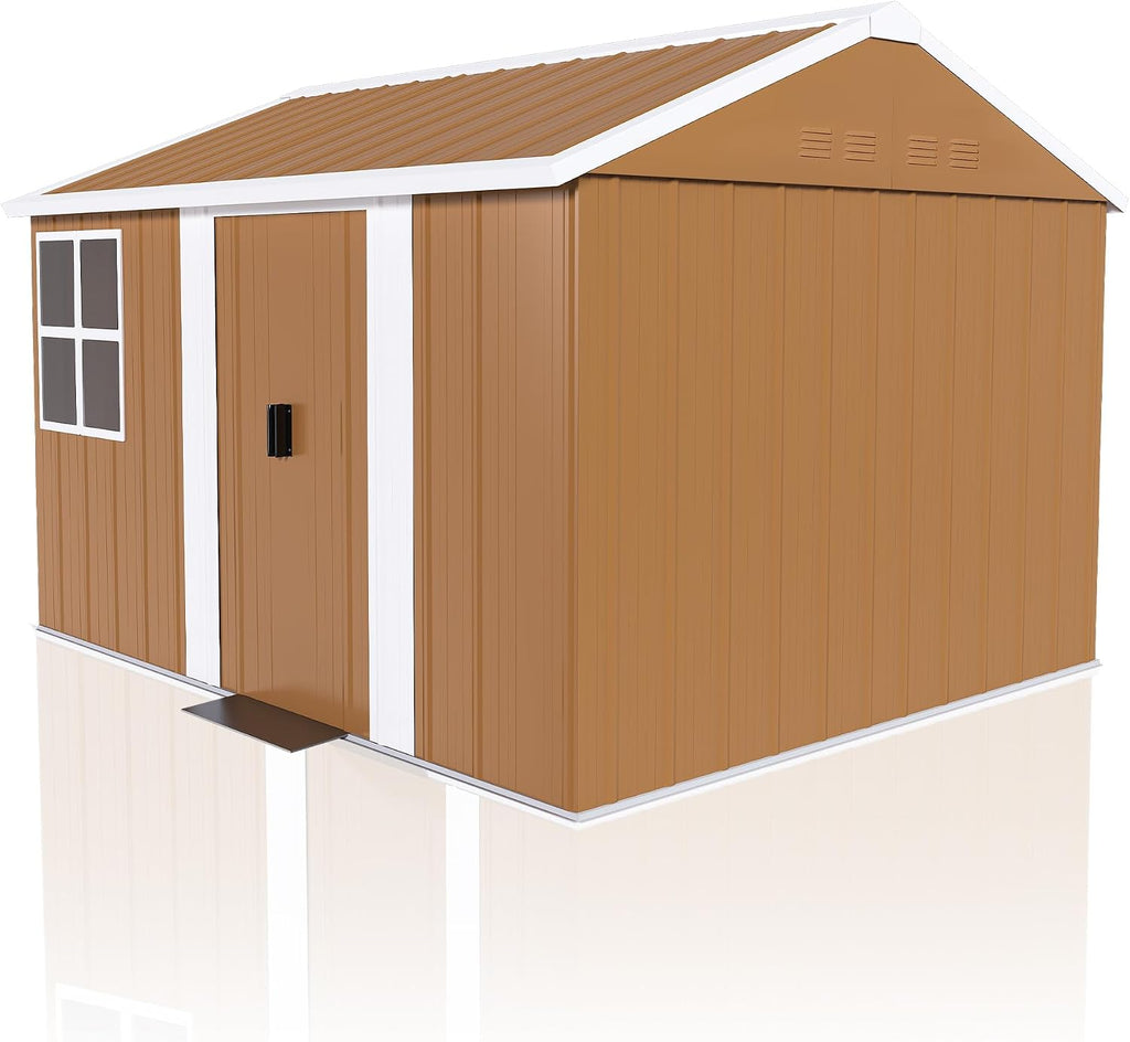 8x10 Outdoor Storage Shed, Heavy Duty Metal Shed, Lockable Garden Sheds with Sliding Door, Window and Airflow Design, Waterproof Steel Tool Sheds & Outdoor Storage for Backyard
