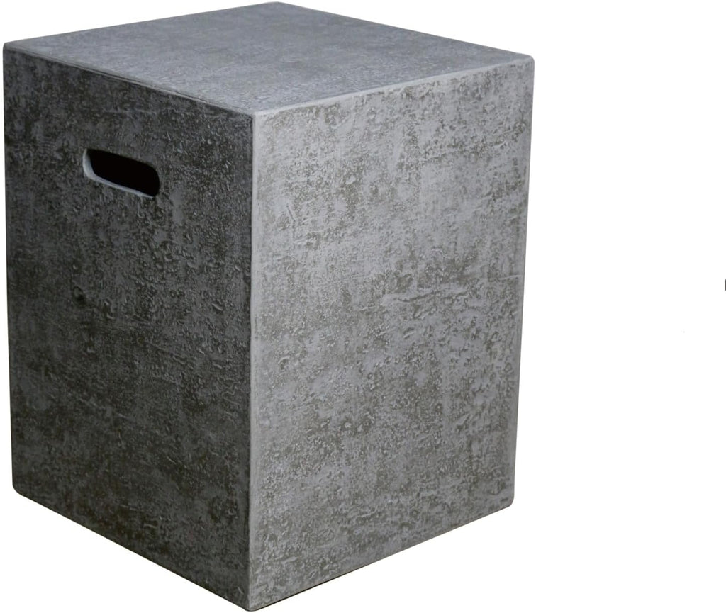 AMS Fireplace | Elementi Square Travertine Light Gray 20 lbs Propane Tank Cover | Concrete GFRC Base | Dimensions: 15.7 x 15.7 x 20 inches | Perfectly Matches with Metropolis Light Gray Fire Pit Table