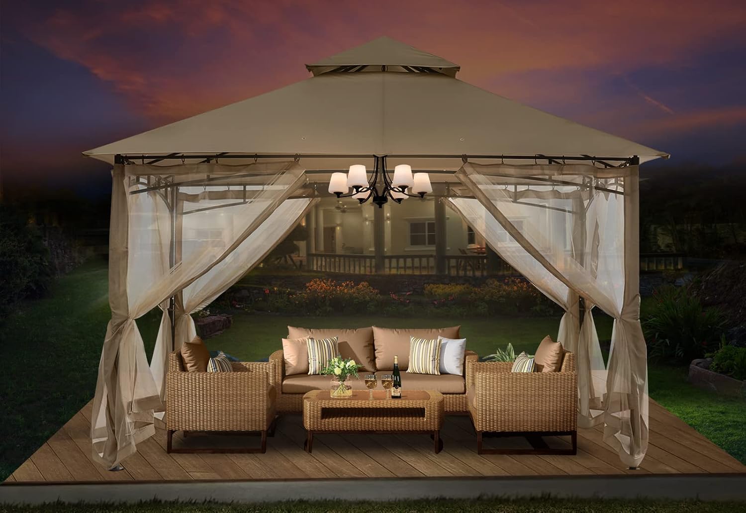 ABCCANOPY Gazebos for Patios 8x8 - Outdoor Steel Frame Gazebo with Mosquito Netting for Lawn Backyard Garden Deck (Khaki)
