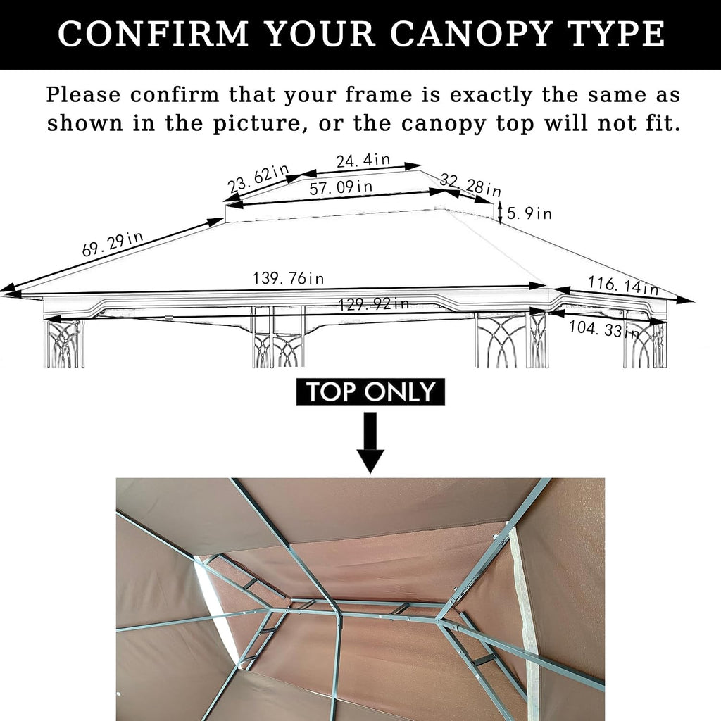 10x13 Ft Outdoor Patio Gazebo Replacement Canopy, Double Tiered Roof Top Cover, UV Protection & Waterproof Fabric, Fits 10x13 Gazebo Frame, Khaki(Frame Not Included)