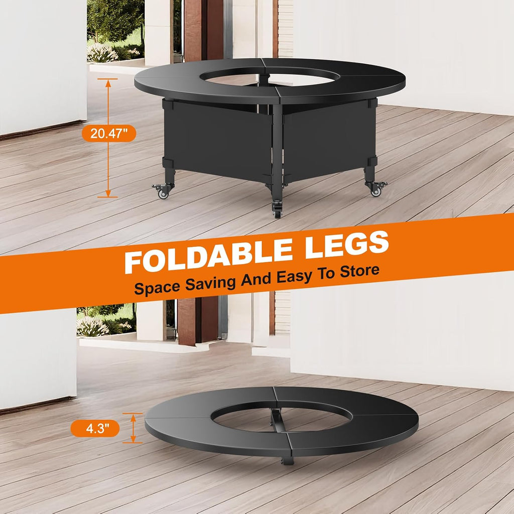 Fire Pit Surround Tabletop for Solo Stove Bonfire,Foldable Surround Table with Wheels for Safety & Easy Clean,42' Powder-Coated Steel Wood Burning Stove Surround Table Top,Accessories for Solo Stove