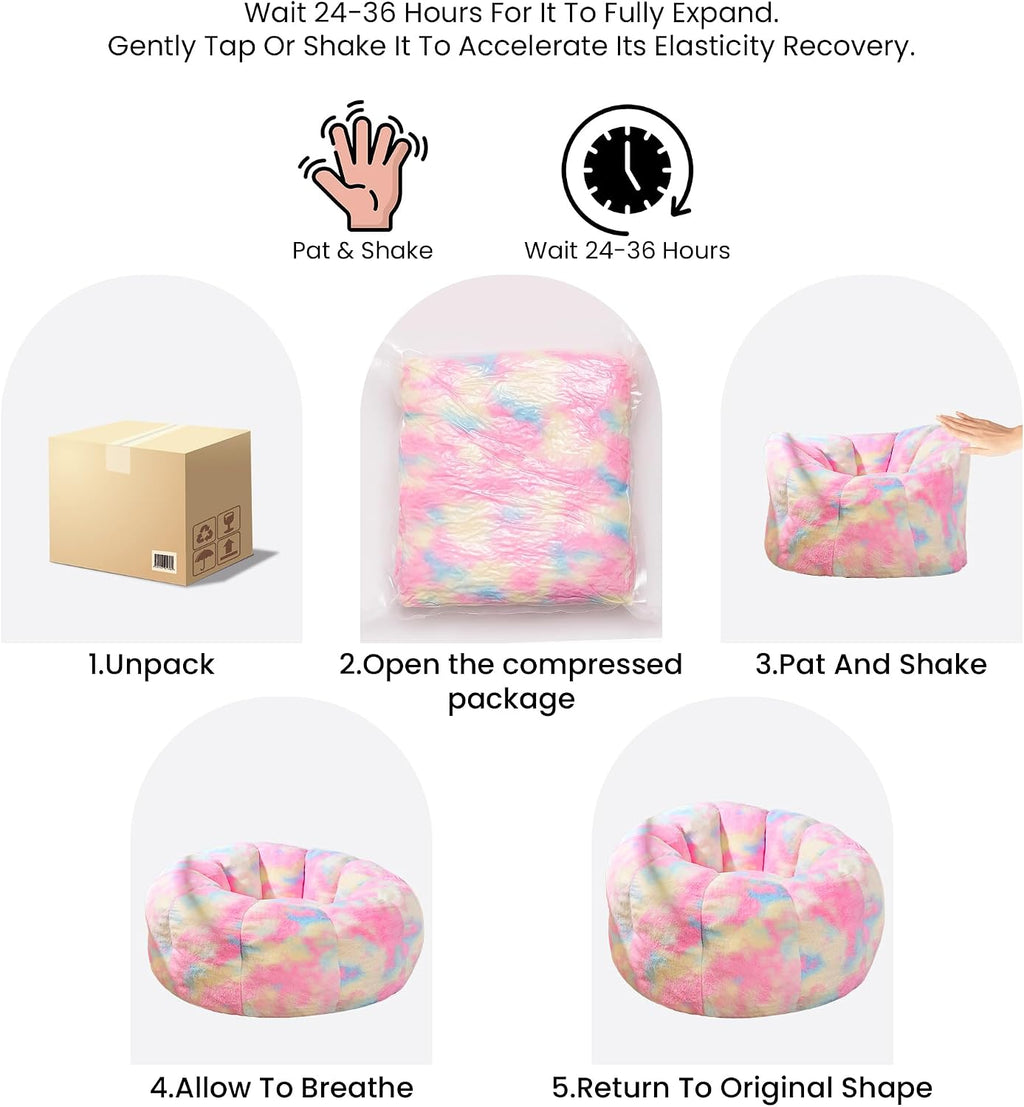 Tie-Dye Flower Floor Lounger, 3.5 ft Plush Memory Foam Bean Bag Chair for Teens, Fluffy Aesthetic Room Decor and Cozy Seating for Teen Bedroom and Dorm, Pink