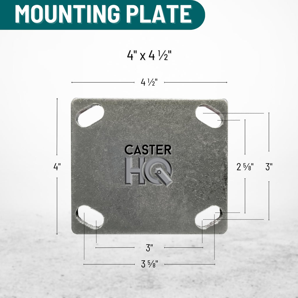 6 x 2 Heavy Duty Caster Set with Red Polyurethane on Steel Wheels, 1,200 lbs Capacity per Caster, 6' Size (4 Pack), Toolbox casters