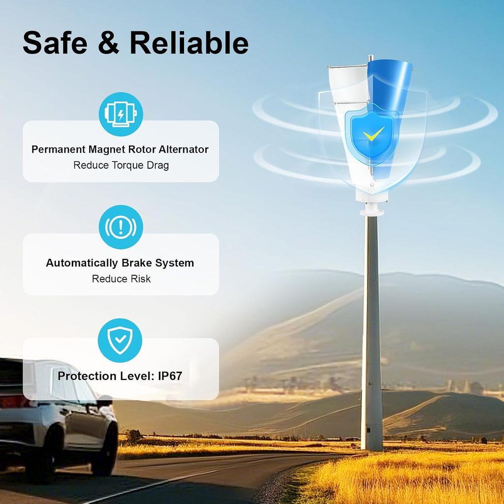 Wind Turbine Generators Kit,500W Vertical Axis Generator for Hybrid Solar Wind System,2 Blades Permanent Magnet Generator Winds Turbine Kit with Controller (White+Blue)