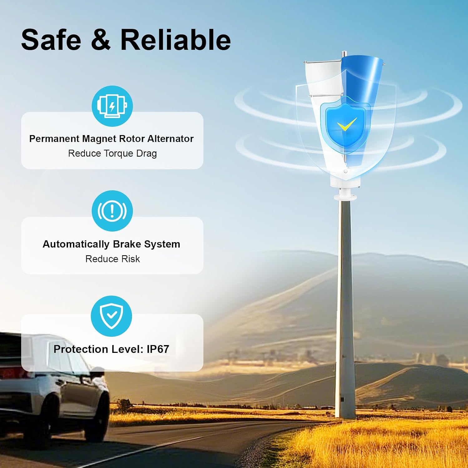 Wind Turbine Generators Kit,500W Vertical Axis Generator for Hybrid Solar Wind System,2 Blades Permanent Magnet Generator Winds Turbine Kit with Controller (White+Blue)